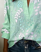 Blouse with Floral Print and Stand-Up Collar