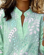 Blouse with Floral Print and Stand-Up Collar