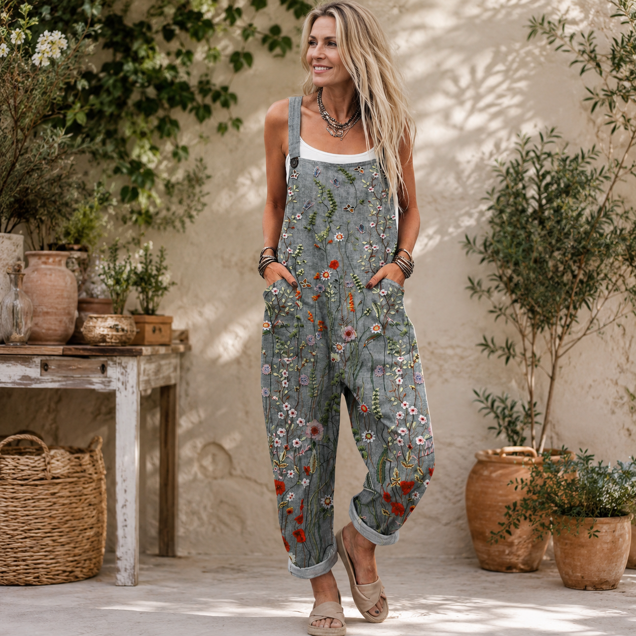 Darcy™ | Grey Floral Overalls