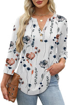 Floral Print Boho V-Neck Button Blouse