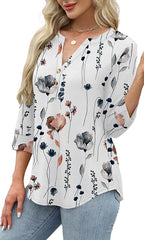 Floral Print Boho V-Neck Button Blouse