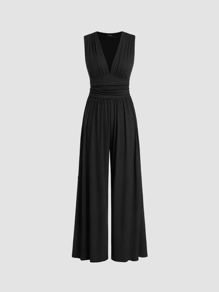 V-Neck Elegant Wide-Leg Jumpsuit