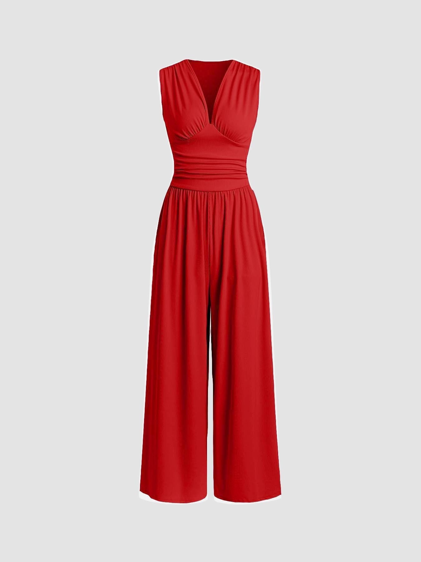 V-Neck Elegant Wide-Leg Jumpsuit