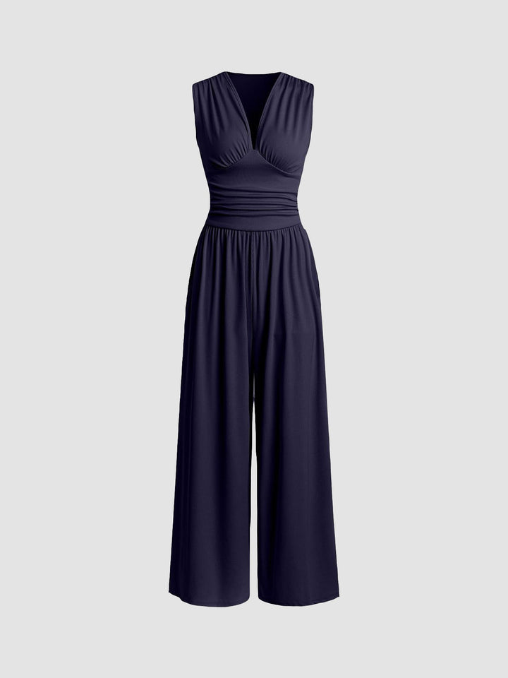 V-Neck Elegant Wide-Leg Jumpsuit