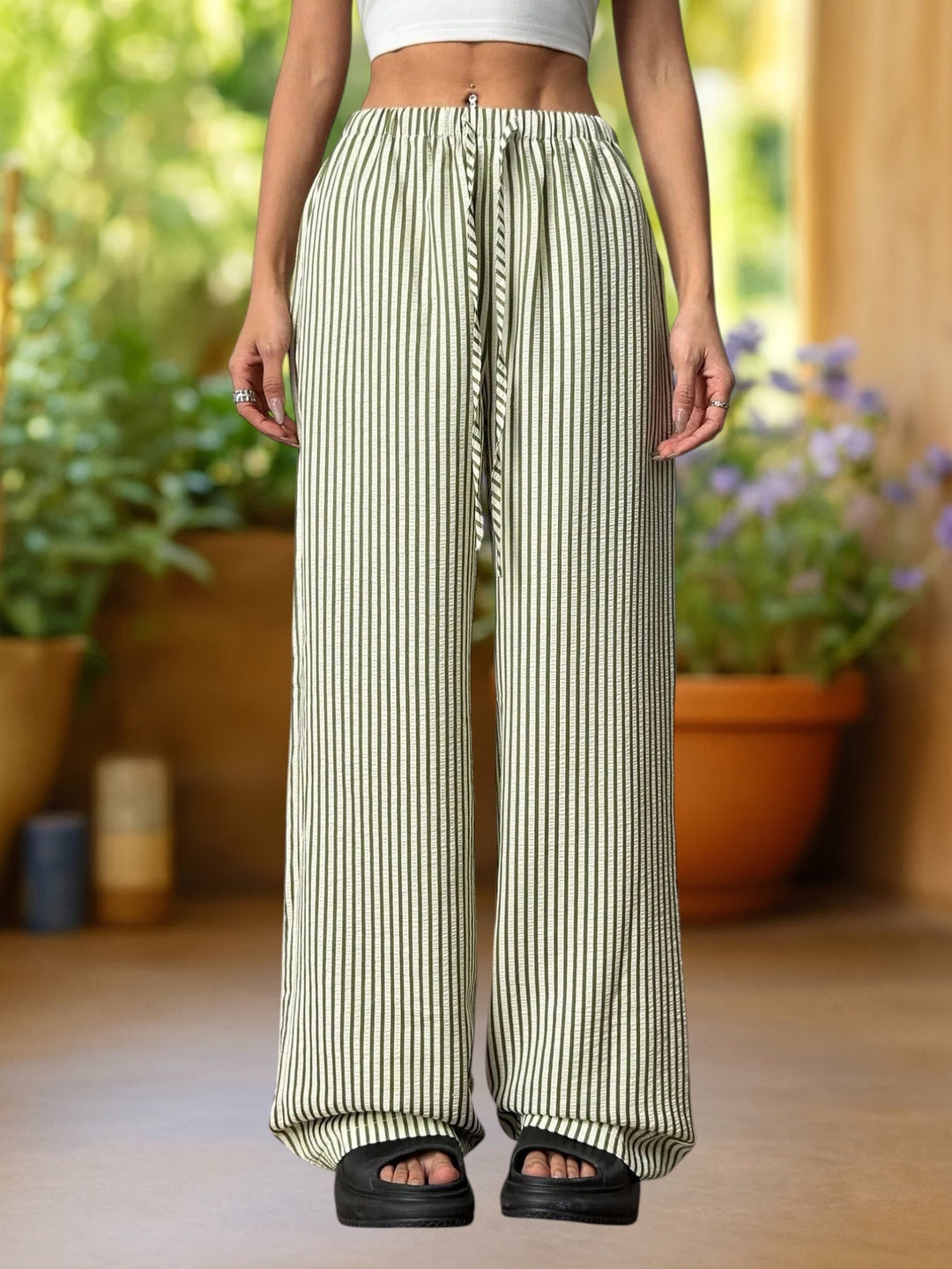Reily | Comfortable Striped Floor-Length Trousers
