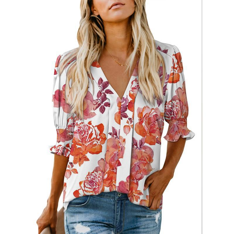 Elegant V-Neck Puff Sleeve Blouse
