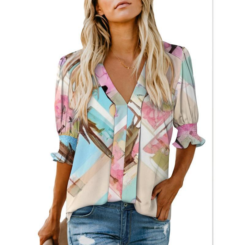 Elegant V-Neck Puff Sleeve Blouse