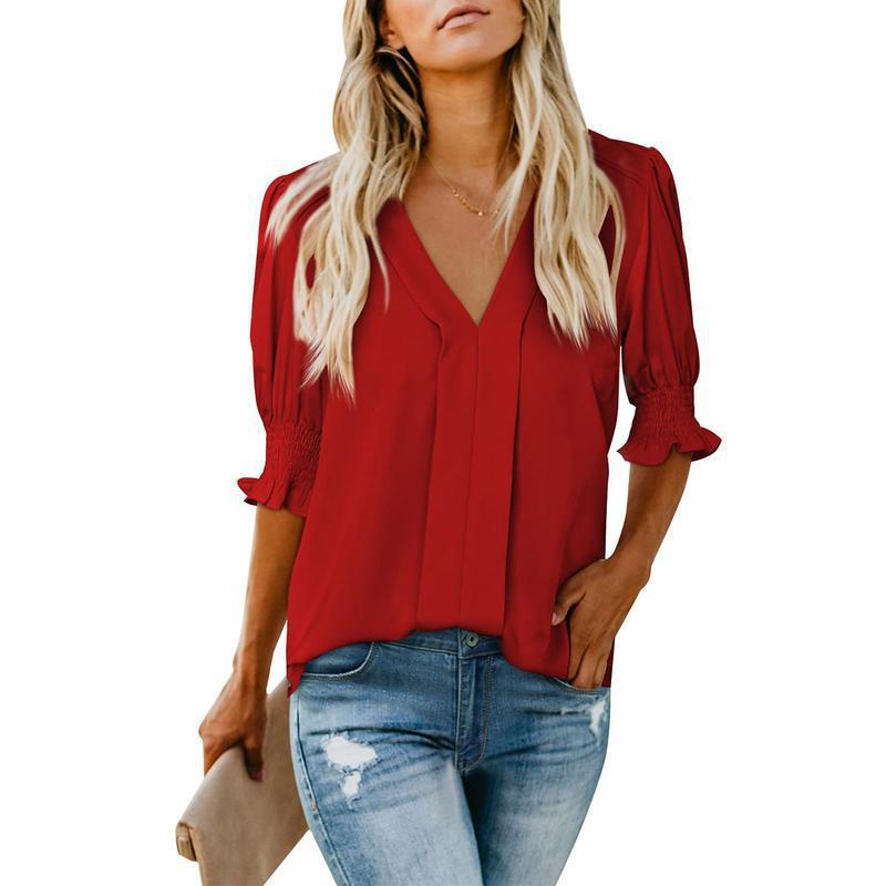 Elegant V-Neck Puff Sleeve Blouse