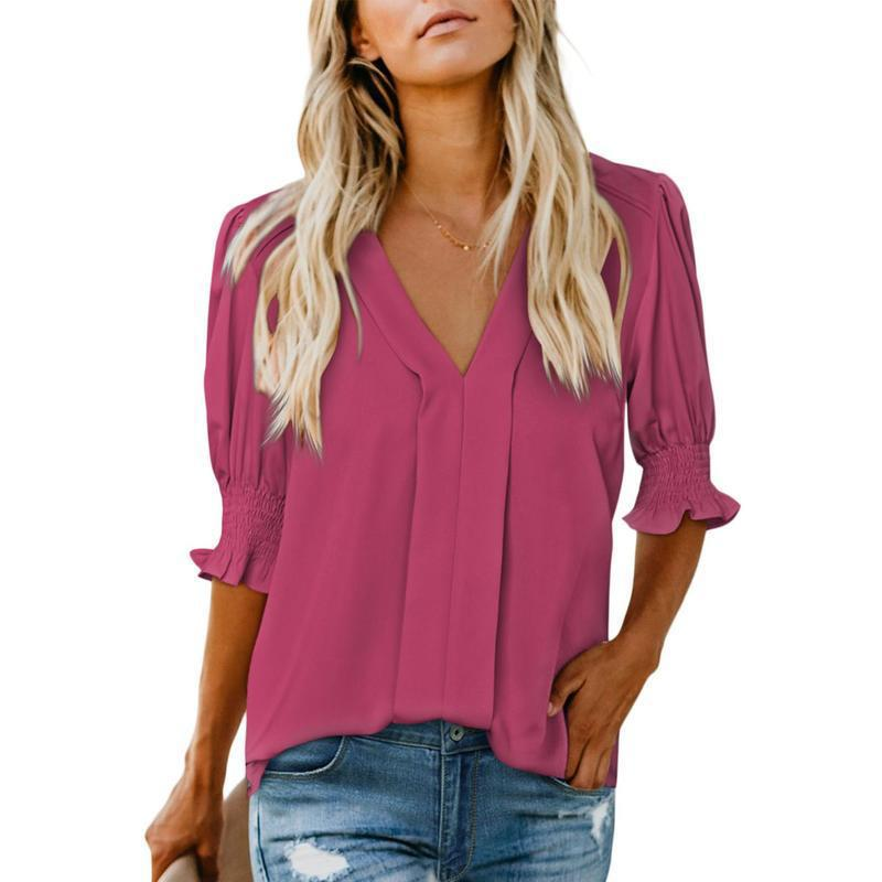 Elegant V-Neck Puff Sleeve Blouse