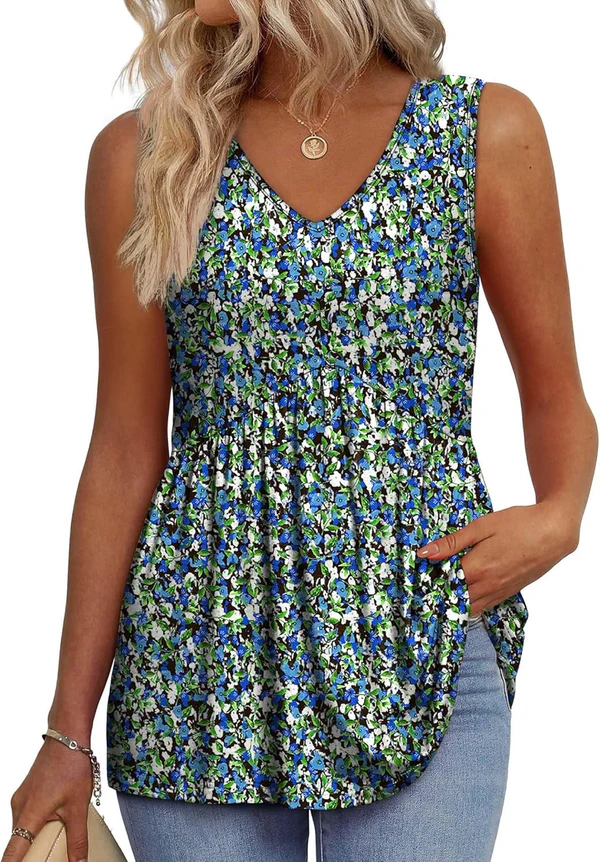 Peplum V-Neck Printed Tank Top