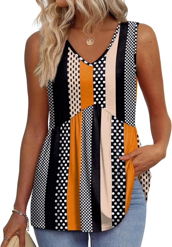 Peplum V-Neck Printed Tank Top