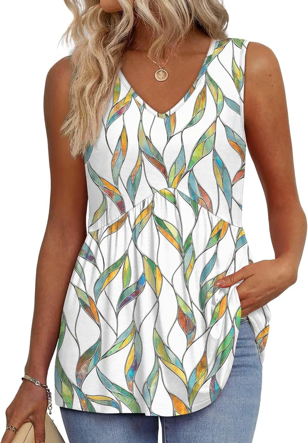 Peplum V-Neck Printed Tank Top