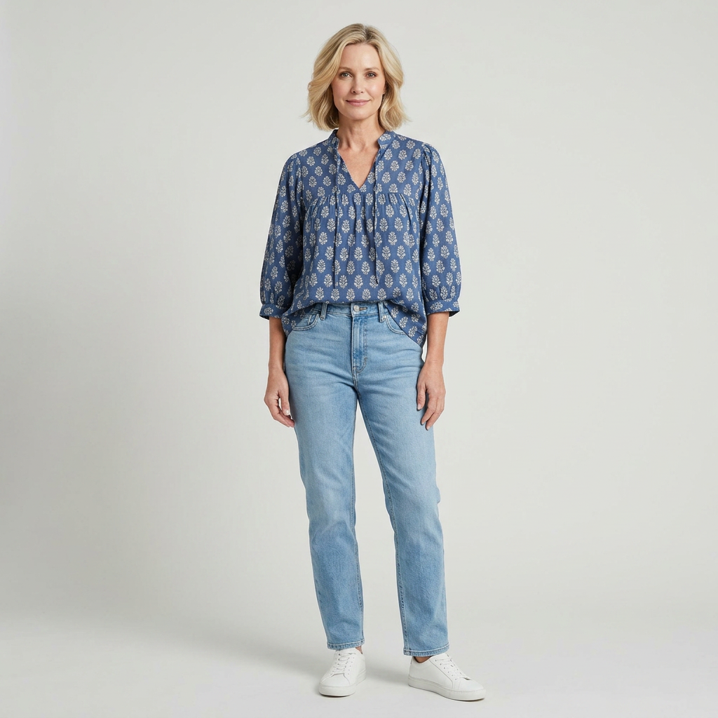 Charming Printed V-Neck Relaxed Blouse
