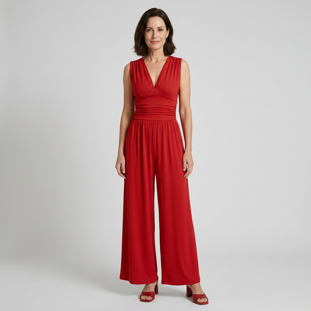 V-Neck Elegant Wide-Leg Jumpsuit