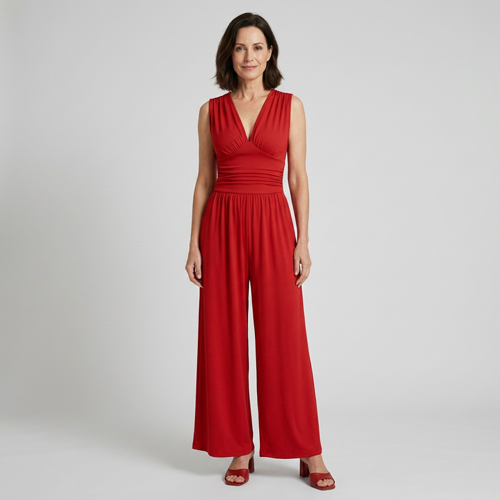 V-Neck Elegant Wide-Leg Jumpsuit