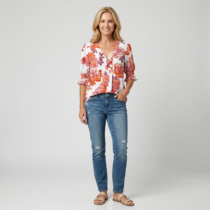 Elegant V-Neck Puff Sleeve Blouse