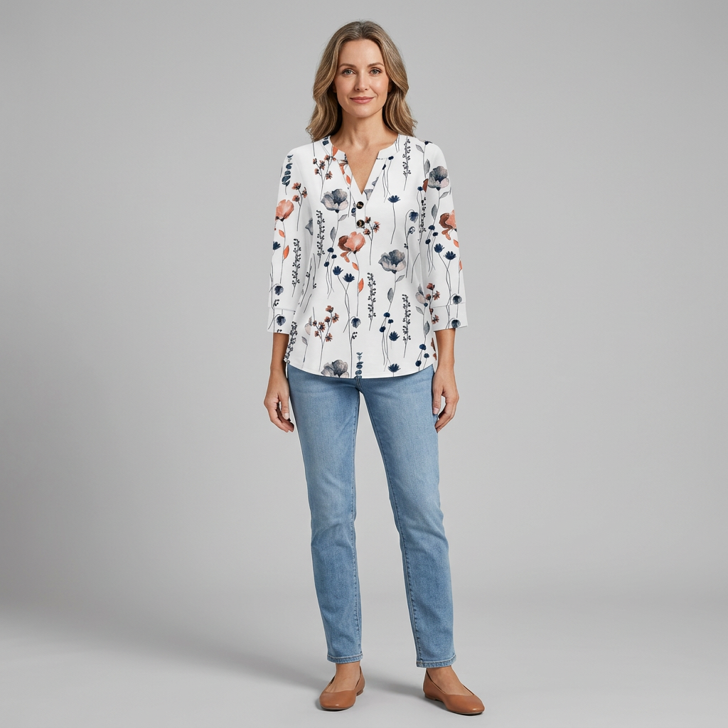 Floral Print Boho V-Neck Button Blouse