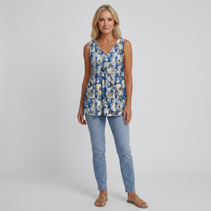 Peplum V-Neck Printed Tank Top